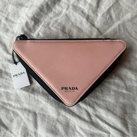 Prada Beauty Pink And Black Triangle Pouch/Cosmetic Bag New With Tags! - Picture 1 of 7